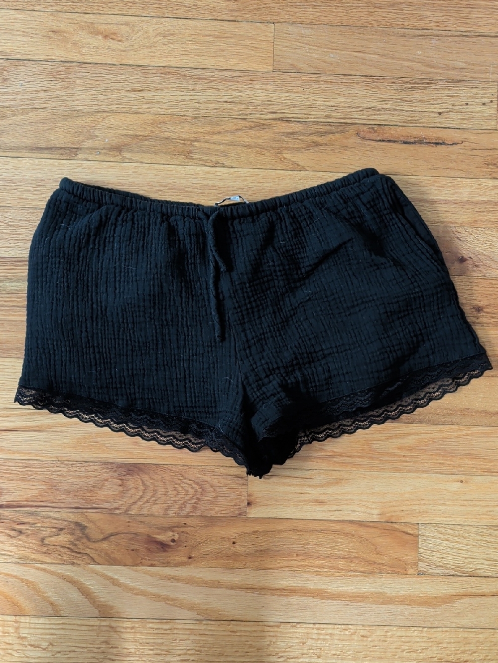 Pink Lily X Krista Horton Black Lace-Trim Lounge Shorts